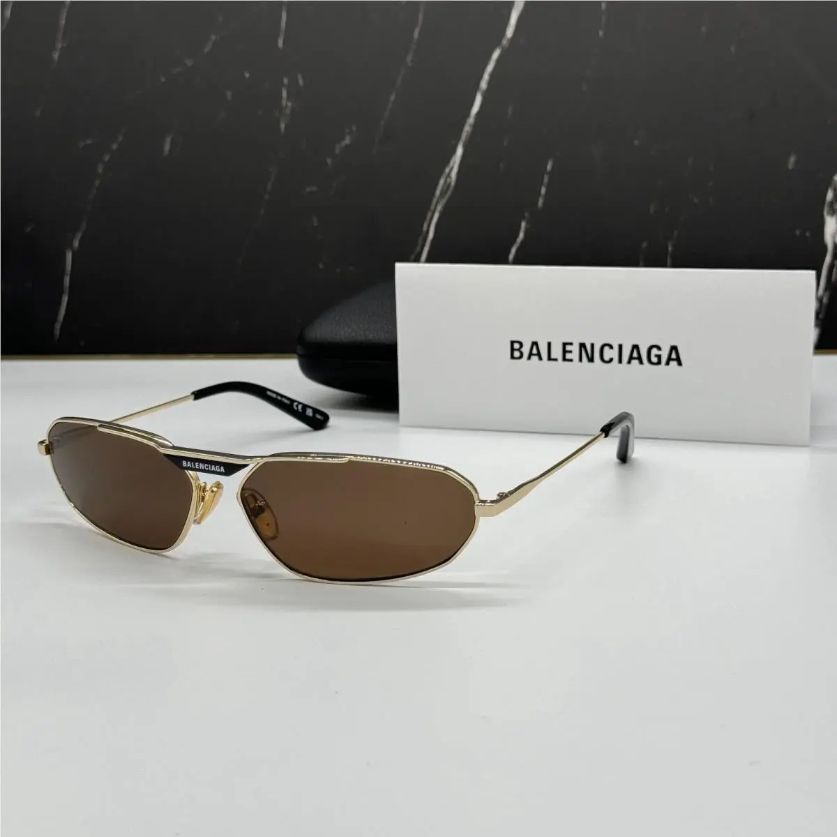 Balenciaga BB0245S 003 Unisex Sunglasses BB 0245S Gold Metal Oval Eyewear