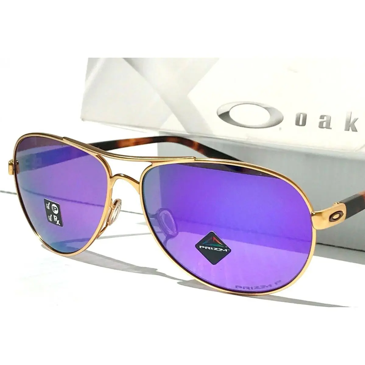 Feedback Gold Satin Tort 59mm Aviator Polarized Violet Sunglass 4079-39 by Oakley