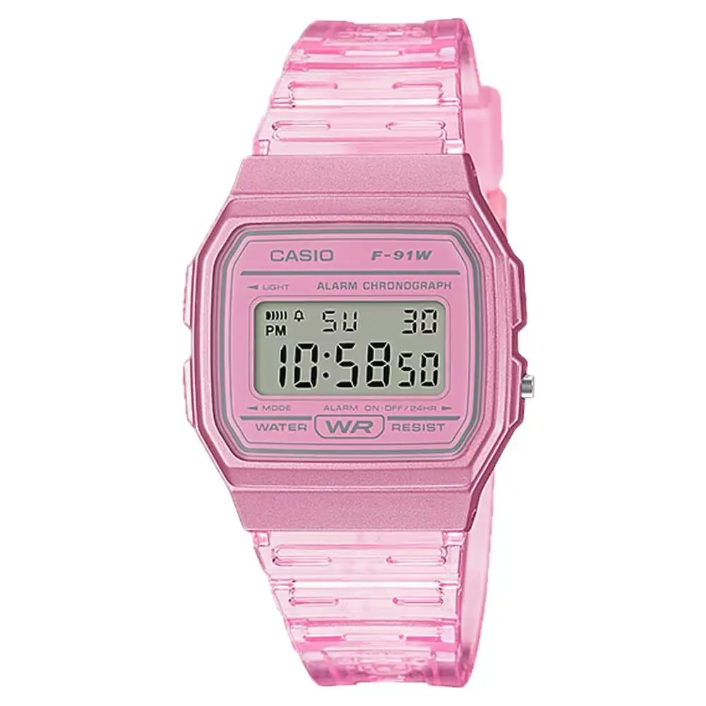 Casio Men`s Transparent Pink Digital Watch - F-91WS-4CF