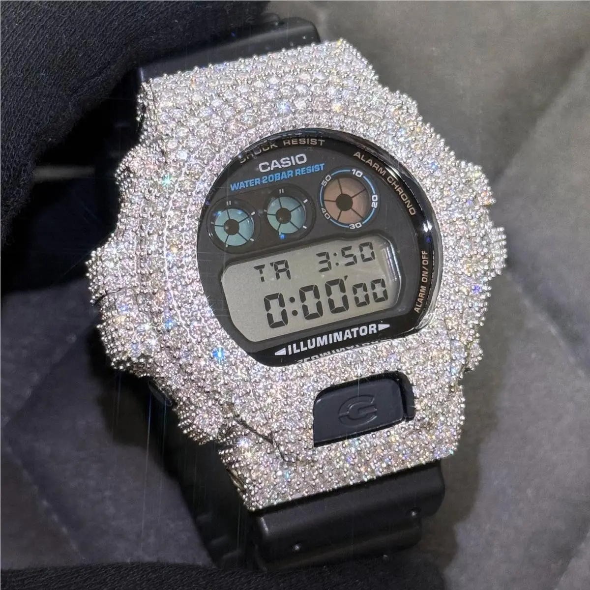 Casio Crush Iced Out Moissanite 925 Silver G Shock Watch DW6900