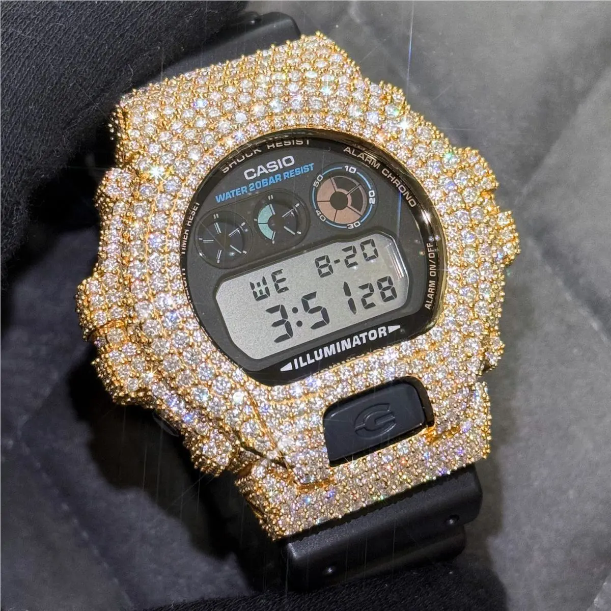 Casio Gold Crush Iced Out Moissanite 925 Silver G Shock Watch DW6900