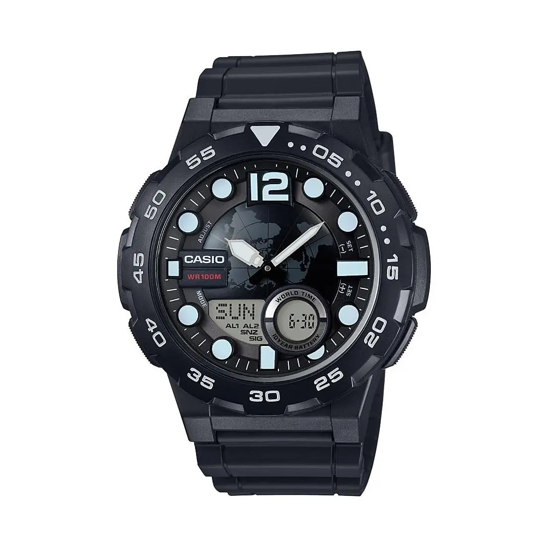 Men`s AEQ100W-1AV 3D Dial Analog-digital Display Quartz Black Watch by Casio