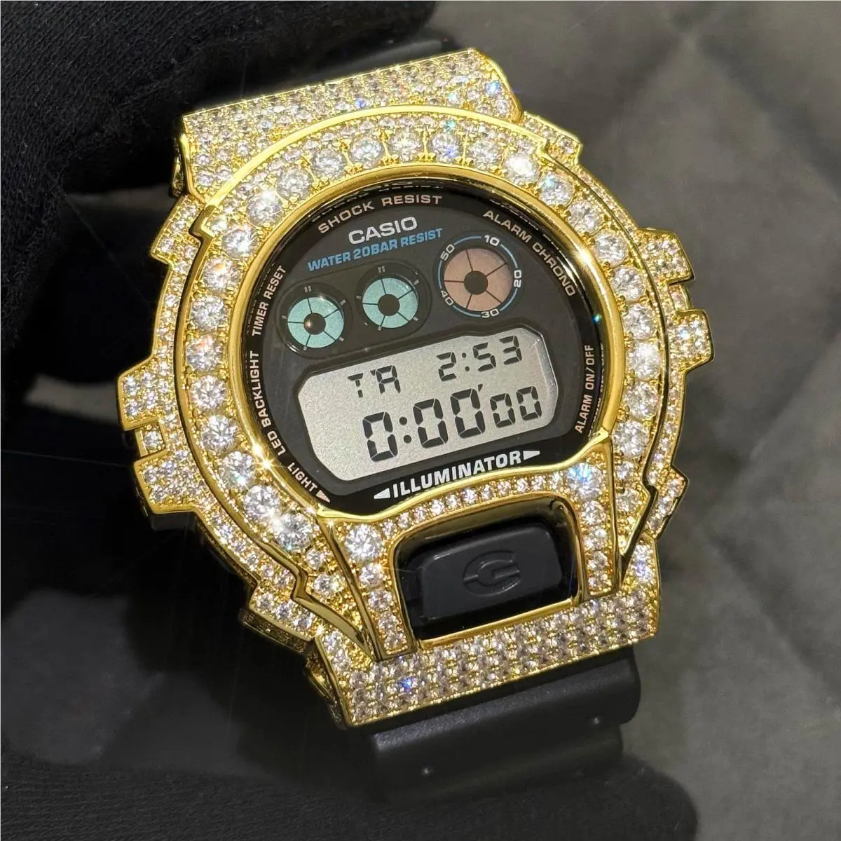 Gold 13.5 Ctw  G-shock DW6900 Iced Out Watch by Casio