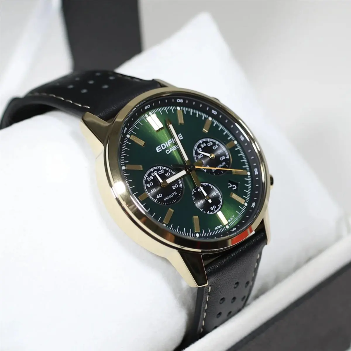 Casio Edifice Gold Tone Green Dial Men`s Chronograph Watch EFR-575CL-3AEF
