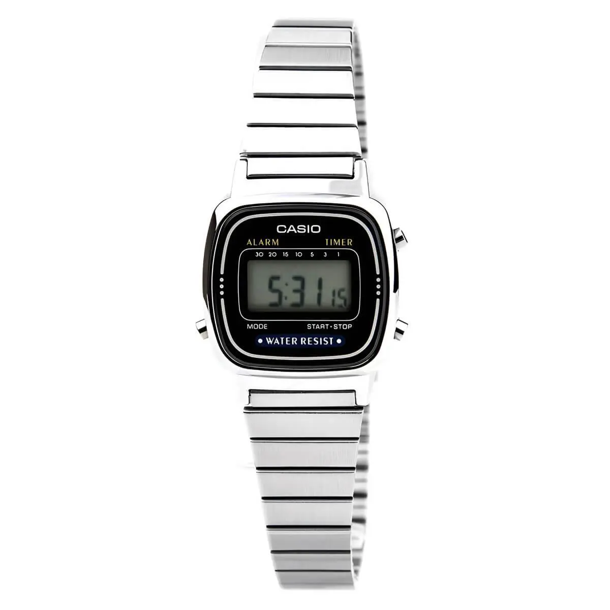 Casio LA670WA-1 Women`s Grey Digital Dial SS Bracelet Alarm Watch - Dial: Grey, Band: Silver