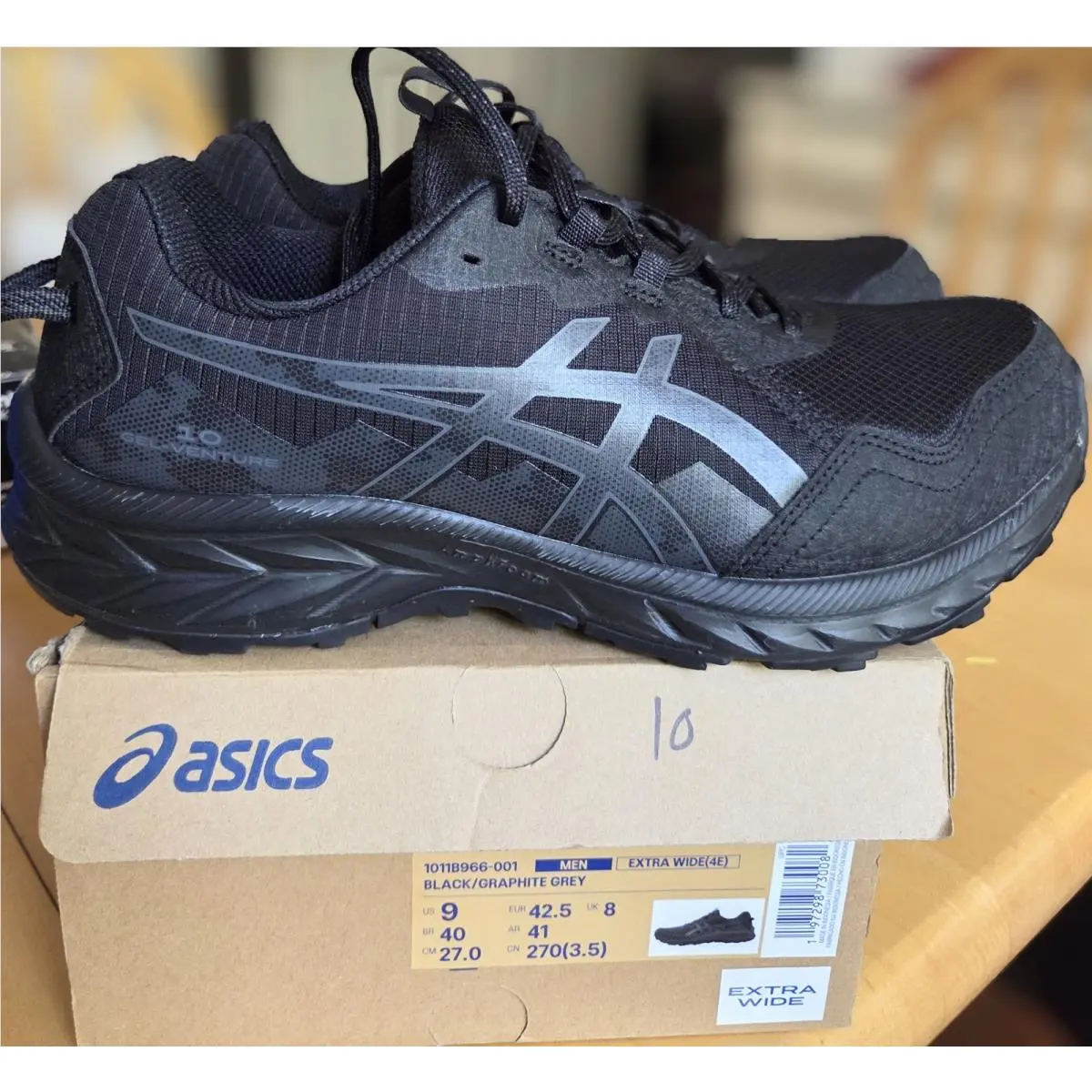 Asics Gel Venture 10 Size 9 X-wide 4E Black Men`s Trail Running Shoes Sneakers