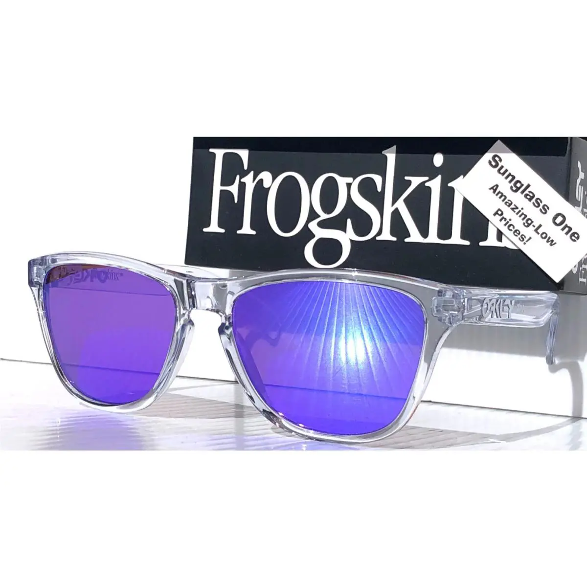 Oakley Frogskins S Small Shiny Clear Prizm Violet Lens Sunglasses 9508-02