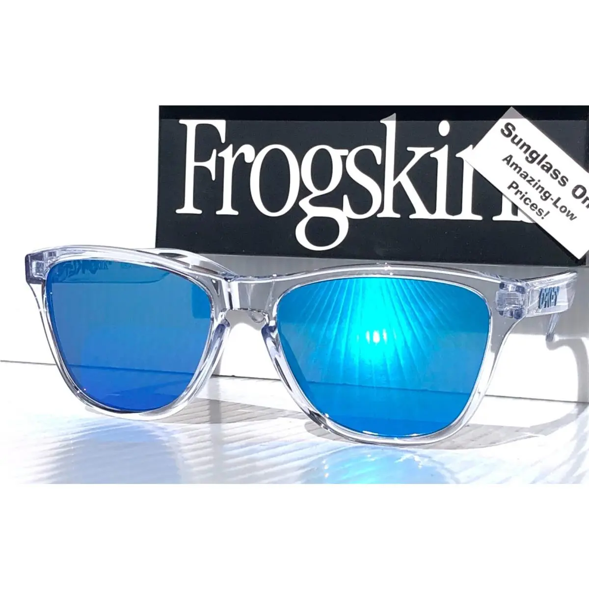 Oakley Frogskins S Shiny Clear Prizm Sapphire Blue Lens Sunglass 9508-01