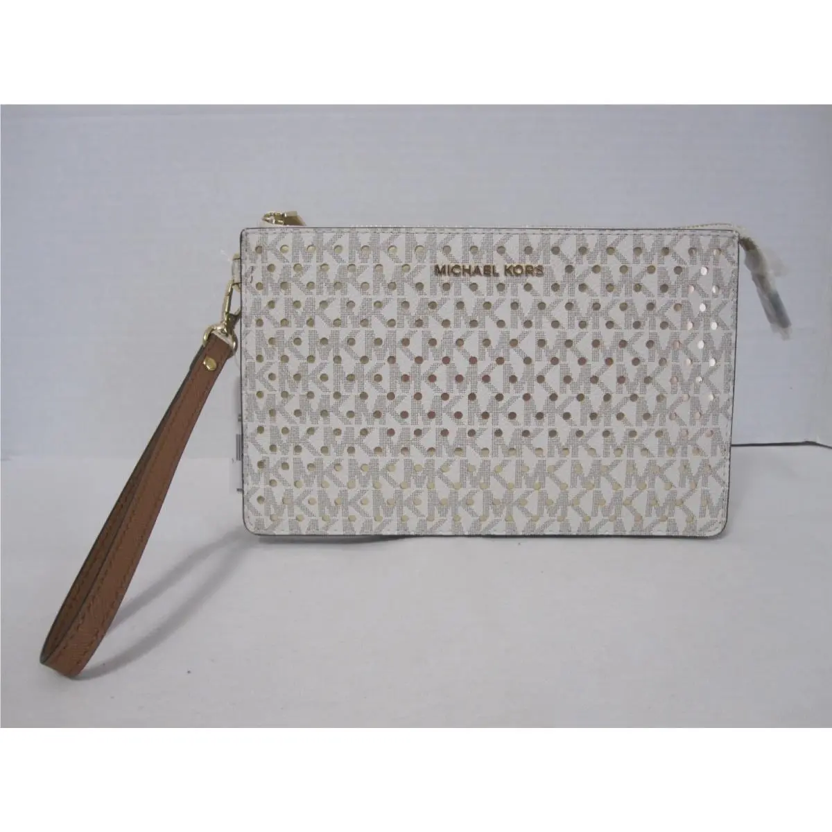 Michael Kors Vanilla MD Gusset Zip Leather Clutch Wallet Wristlet