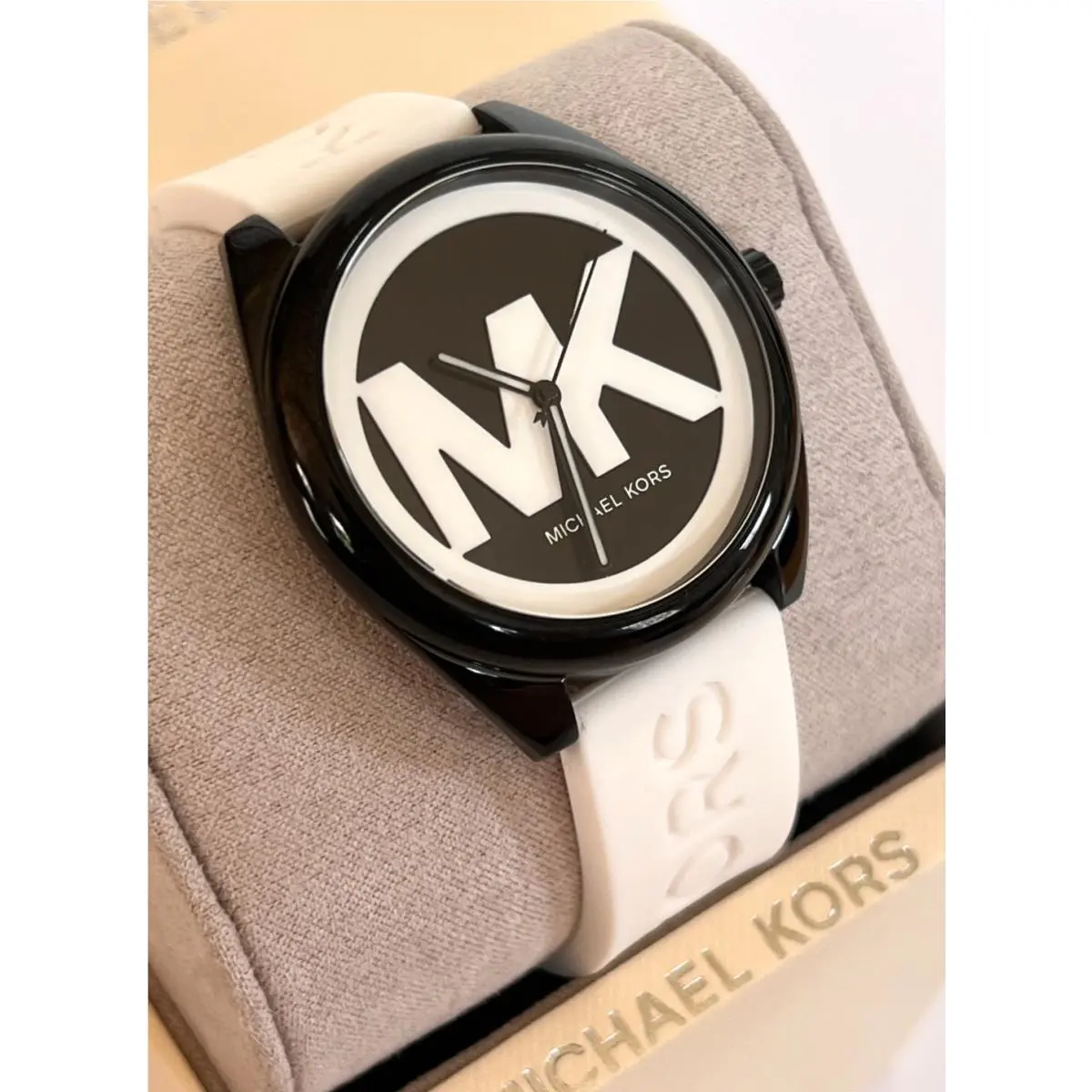 Michael Kors MK7137 Janelle Black Case White Silicone Strap Ladies Watch