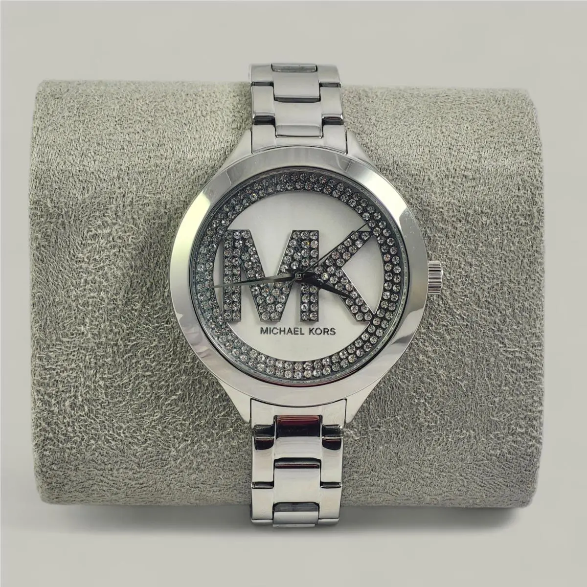 Aspyn Silver Crystal Pave Glitz Logo Watch MKO1108 by Michael Kors