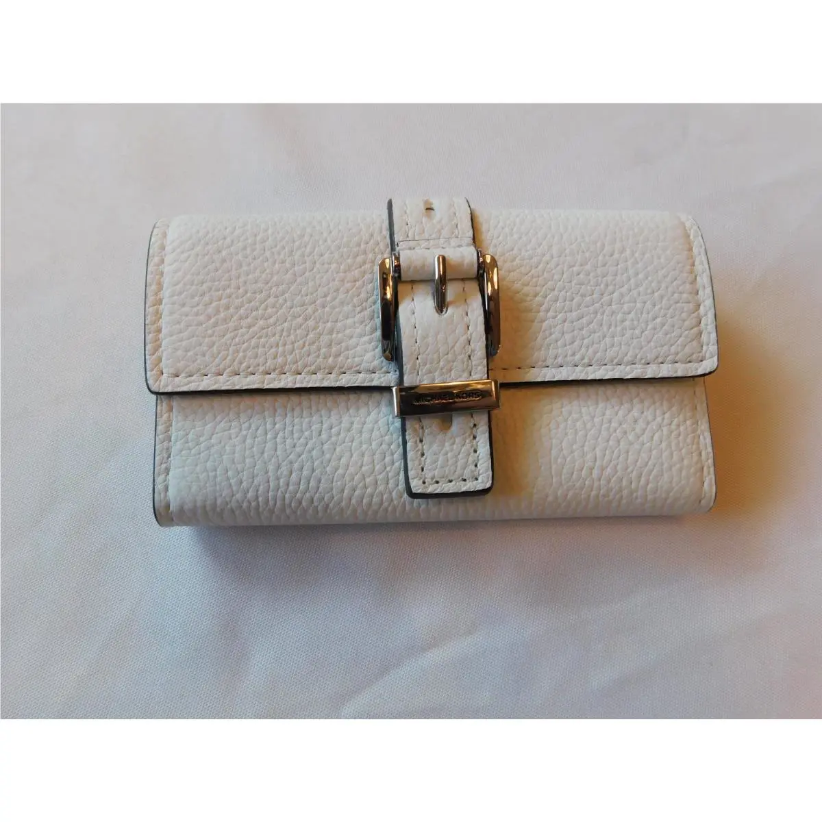 Michael Kors MK Nolita MD Flap Trifold Wallet Leather Optic White