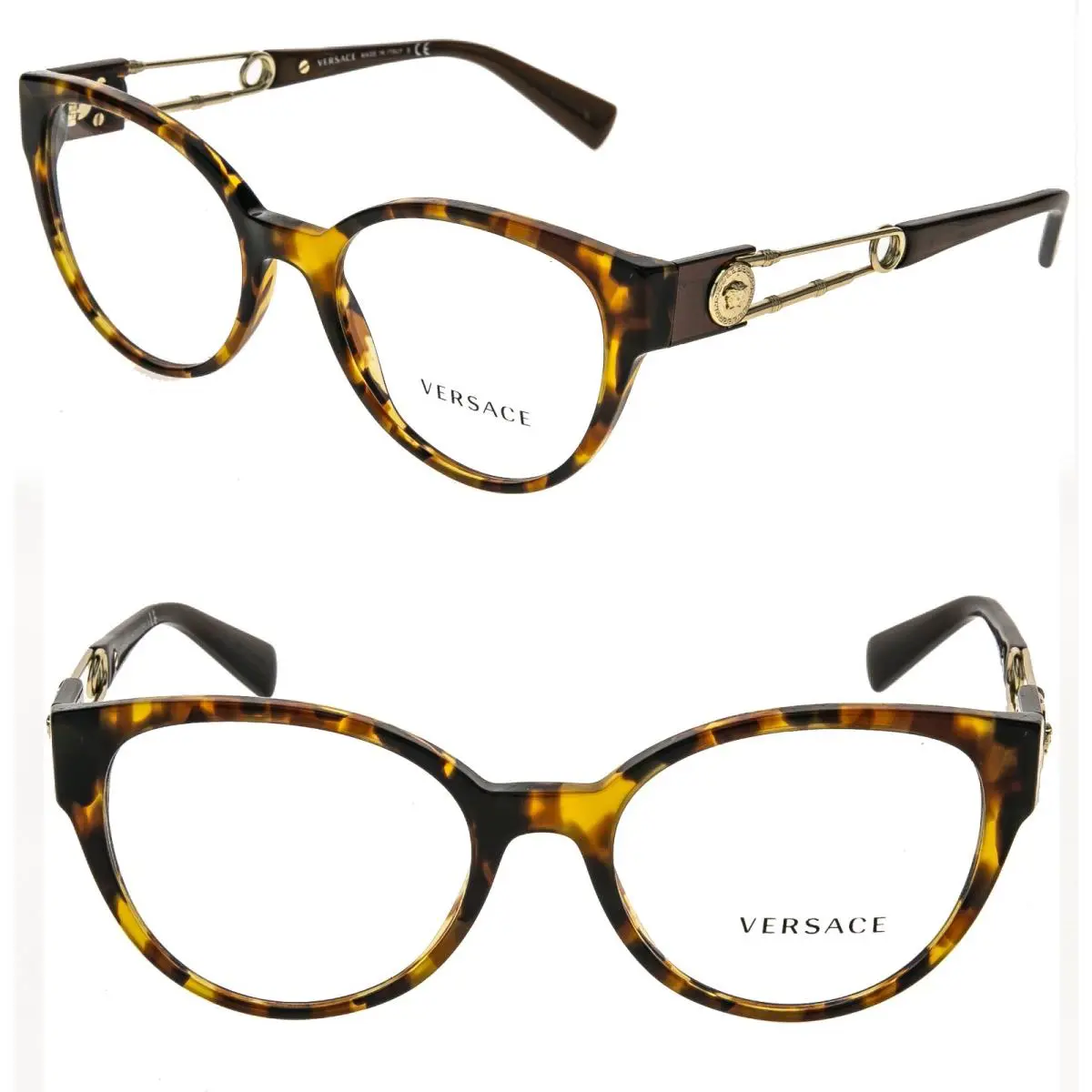 Versace VE3307 3307 Safety Pin Medusa Brown Gold Eyeglasses Optical Frame 54mm