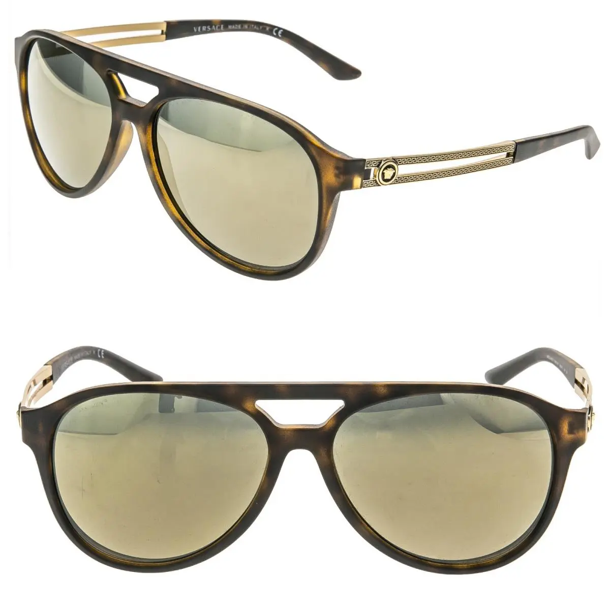 Versace VE4312 4312 Vintage Vanitas Havana Gold Mirror Aviator Greca Sunglasses