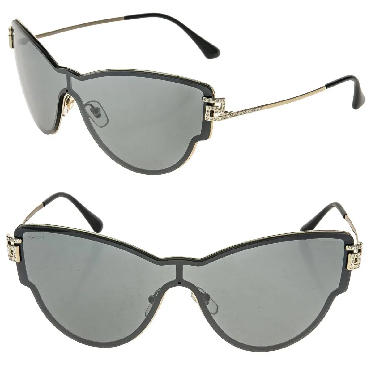 Versace VE2172B 2172 Greca Mask Gold Metal Silver Mirrored Crystal Sunglasses