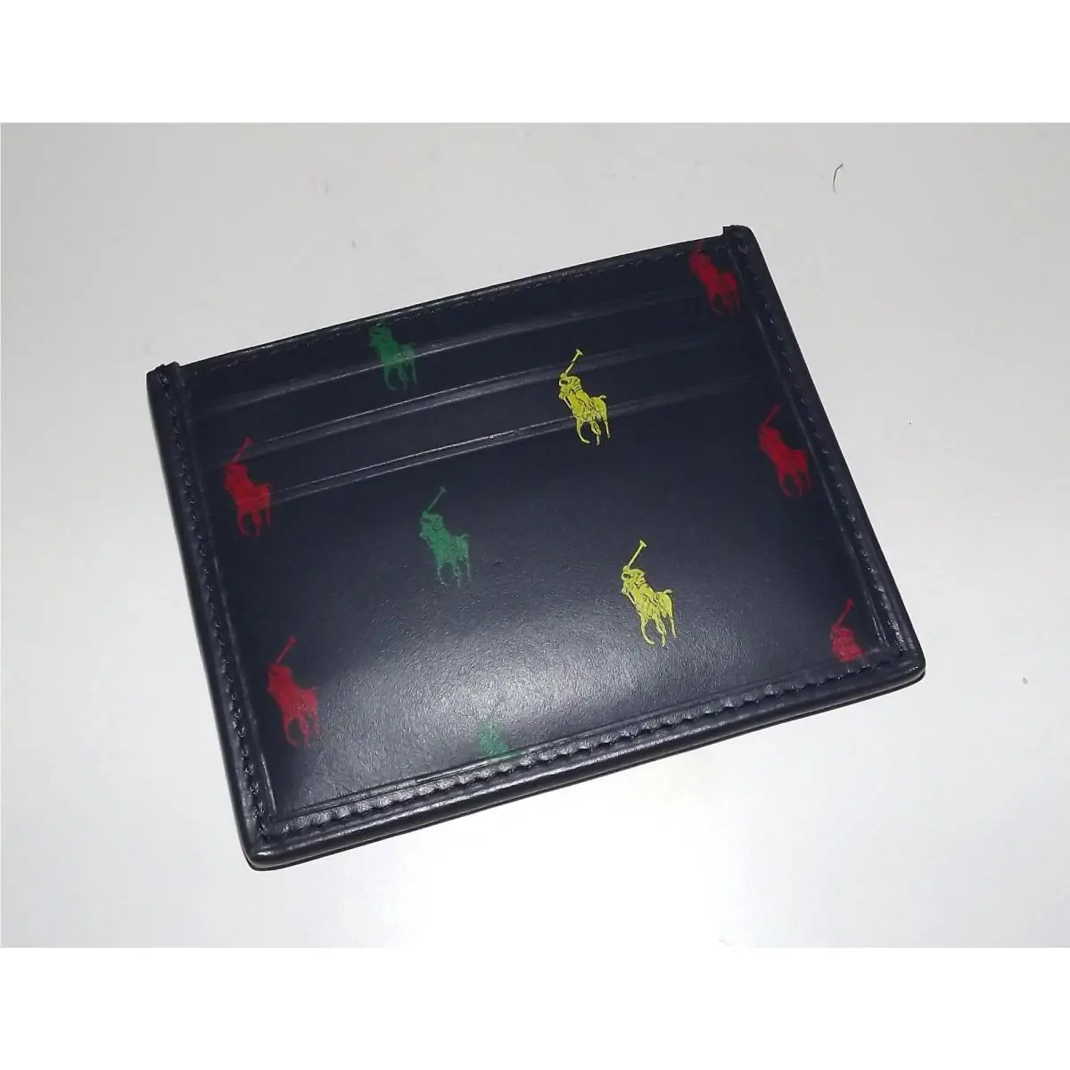 Polo Ralph Lauren Men`s Leather Card Case Wallet Blue Multi