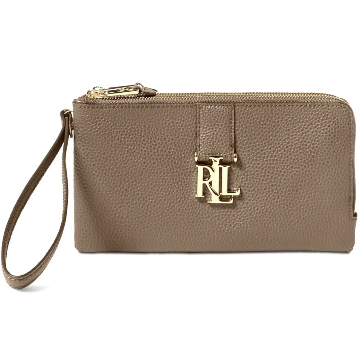 Ralph Lauren Womens Carrington 2 Compartment Double-zip Leather Wristlet Taupe
