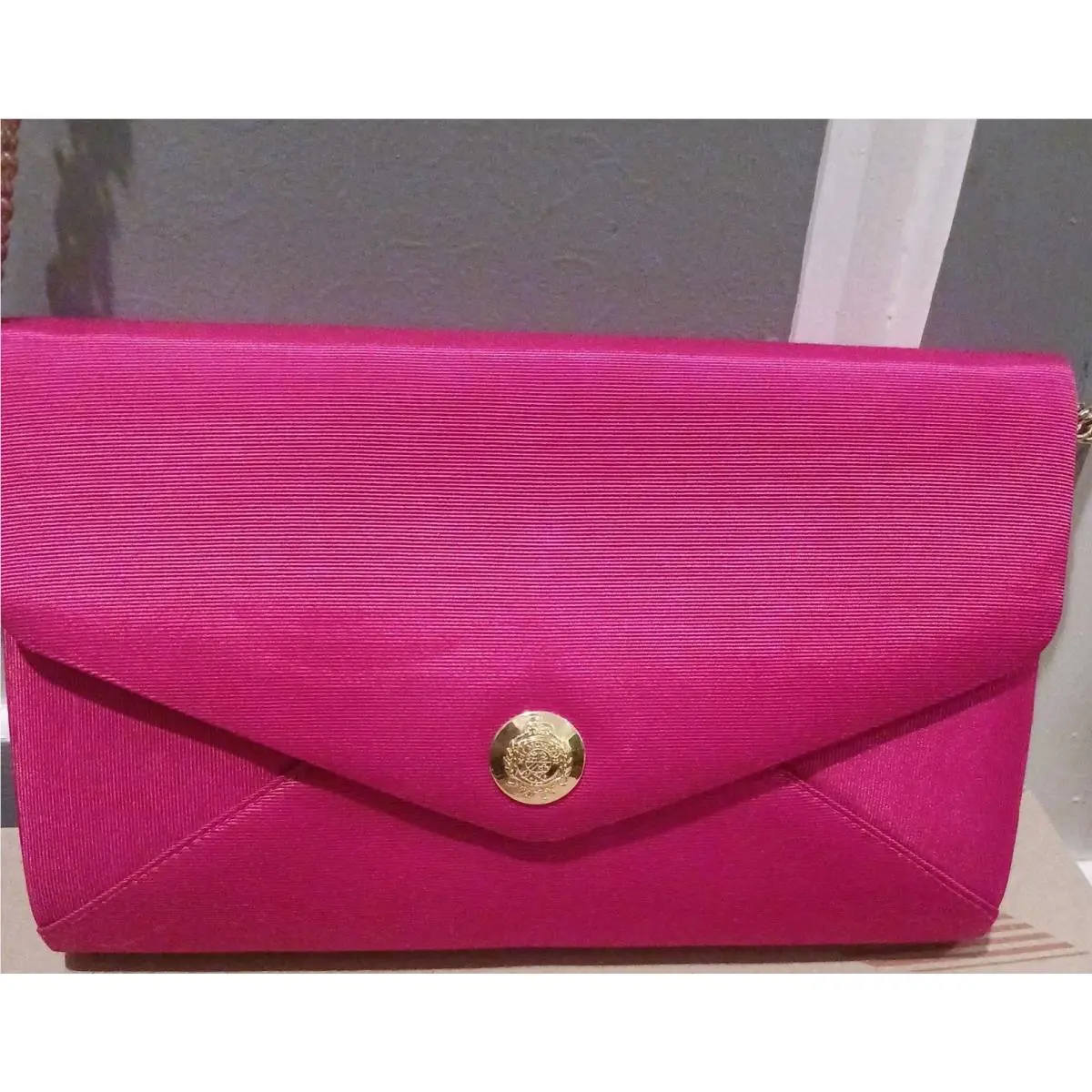Ralph Lauren Emerald Green Clutch Purse w/ Gold Chain Mirror