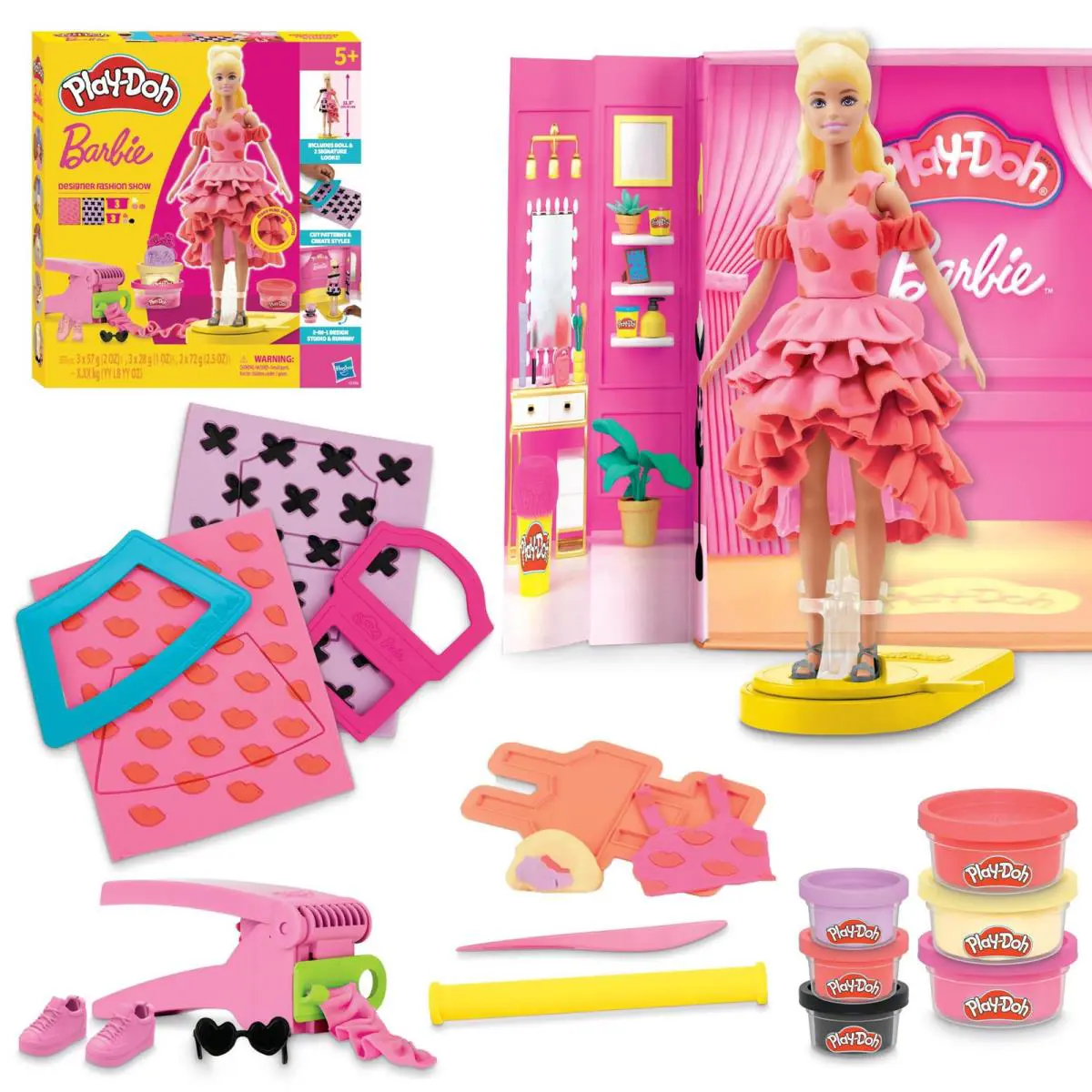Play-doh Barbie Designer Fashion Show Set Make Doll Clothes with 21 Pink