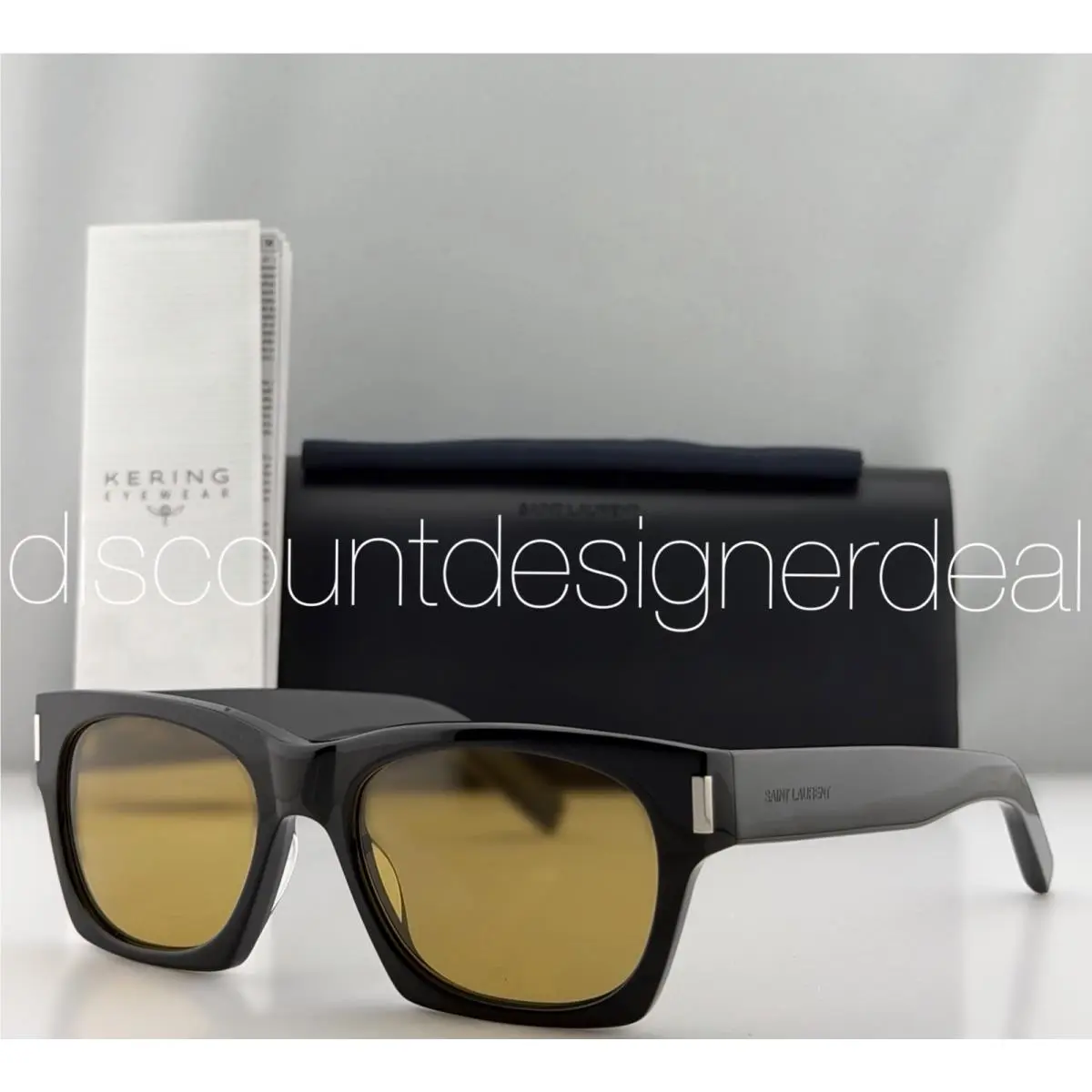 Saint Laurent SL 402 010 Black Square Sunglasses Yellow Lens Unisex 54mm