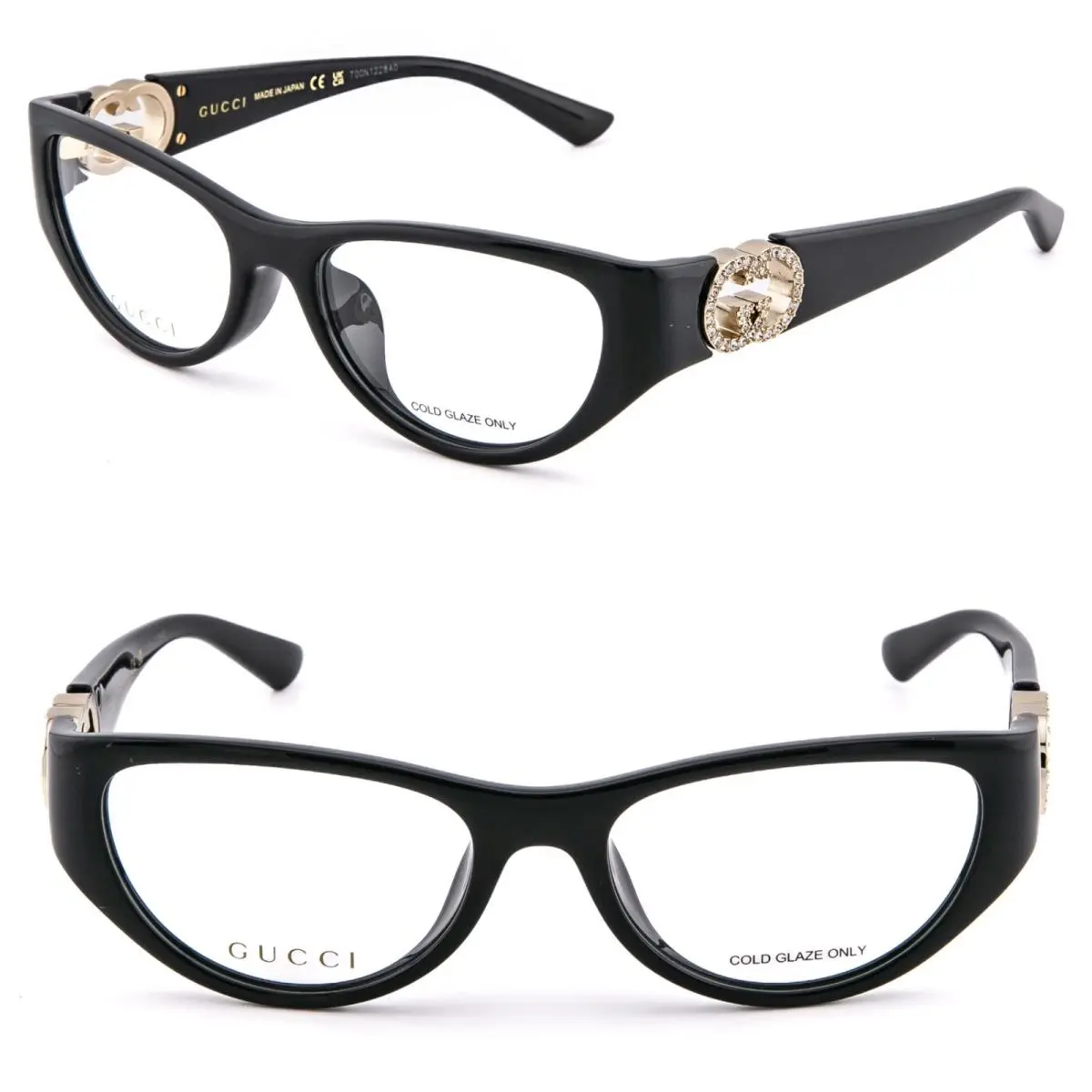GG1825O 1825 Black Gold Crystal GG Logo Cat Eyeglasses Optical 54mm 004 by Gucci
