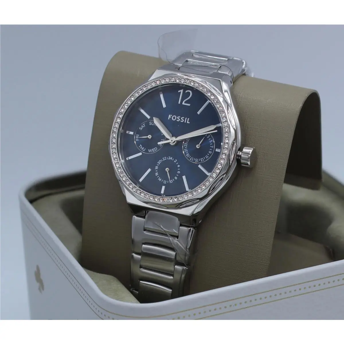 Fossil Eevie Multifunction Silver Navy Blue Women`s BQ3720 Watch