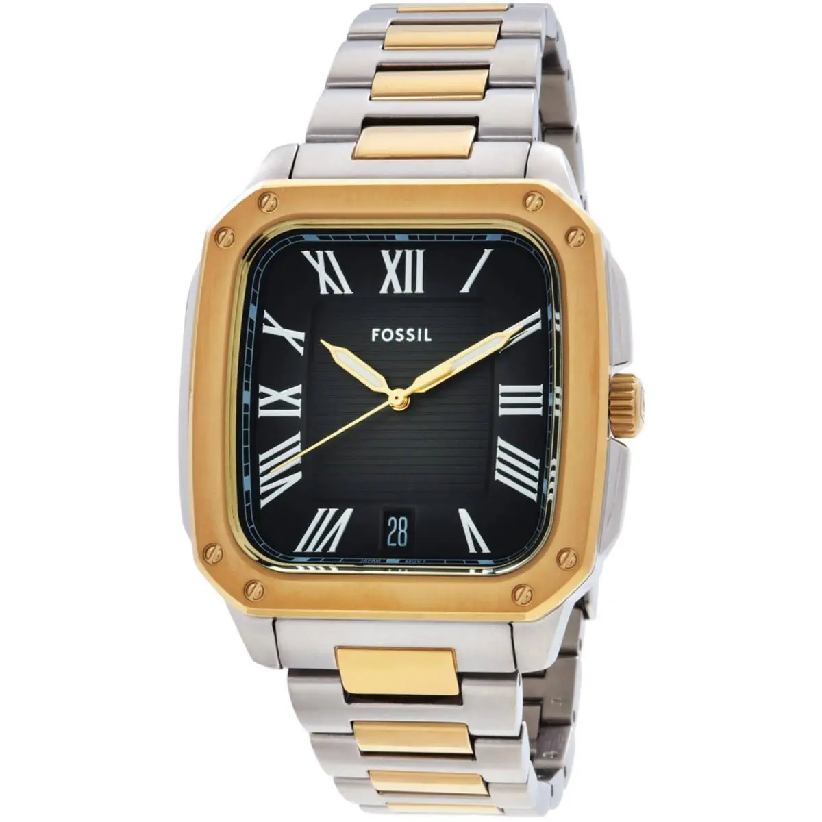 Fossil Men`s Watch Crosby Quartz Black Dial Stainless Steel Bracelet Date FS6123 - Dial: Black, Band: Yellow