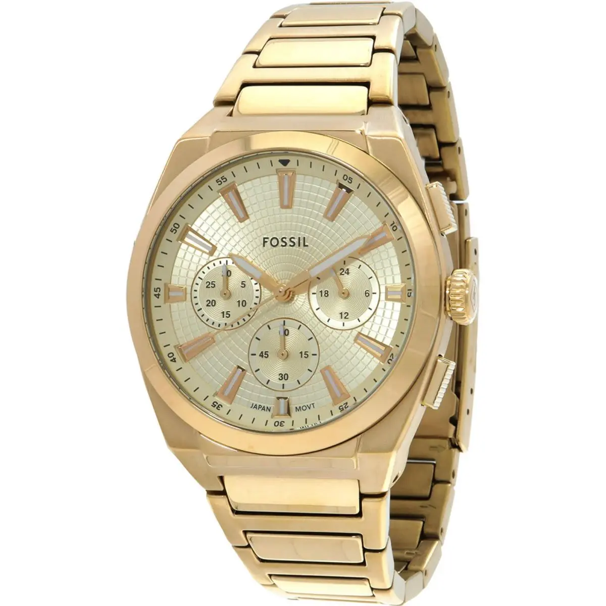 Fossil Men`s Watch Everett Quartz Chronograph Gold Tone Dial Bracelet FS6119 - Dial: Gold, Band: Yellow