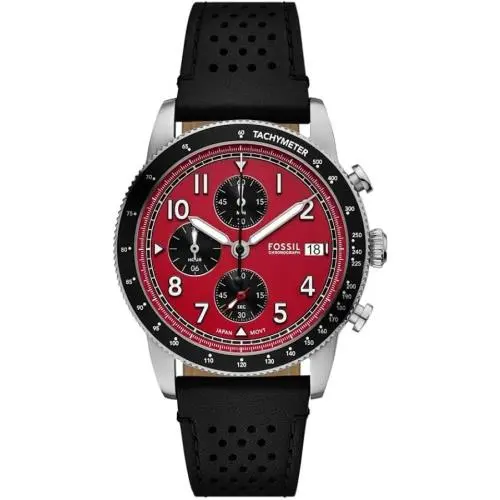Fossil Men`s Sport Tourer 42mm Quartz Watch FS6086 - Dial: Red, Band: Black, Other Dial: Red and White