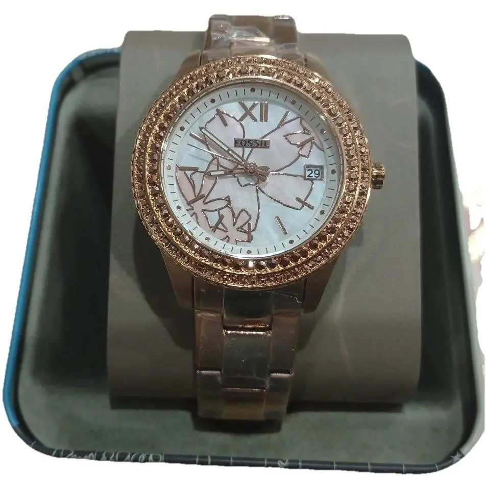 Fossil Stella Three-hand Floral Rose Gold-tone Stainless Steel Watch ES5192