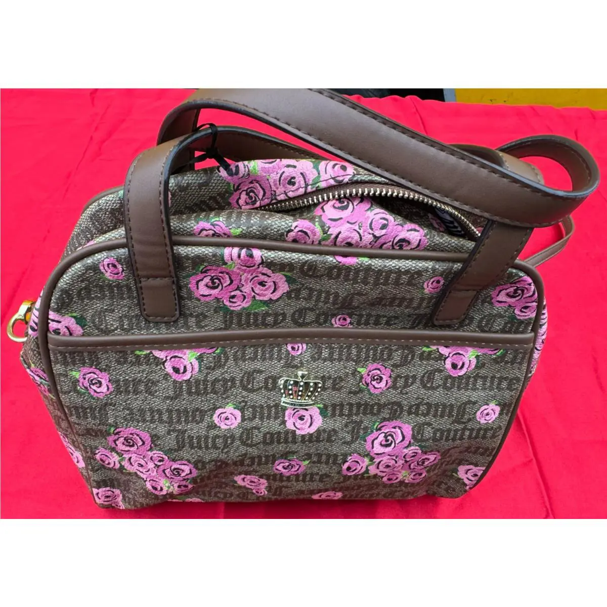 Juicy Couture Pink Bloom Brown Crown Royal Satchel Bag