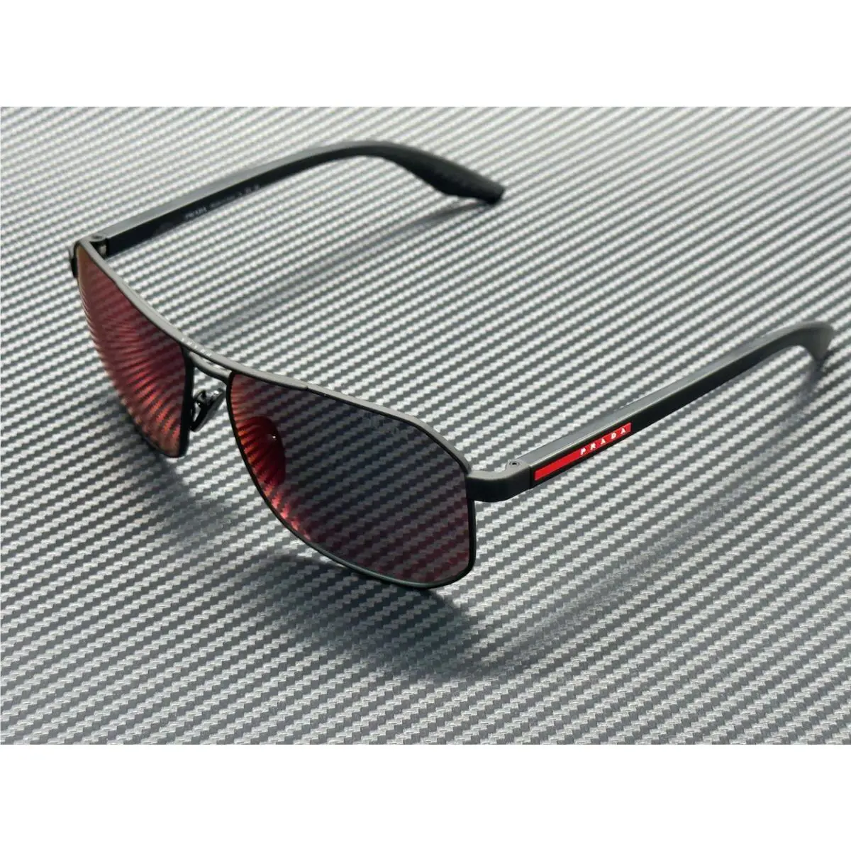 Prada Linea Rossa PS A53S DG008F Rubber Black Red Mirror Men`s 62 mm Sunglasses