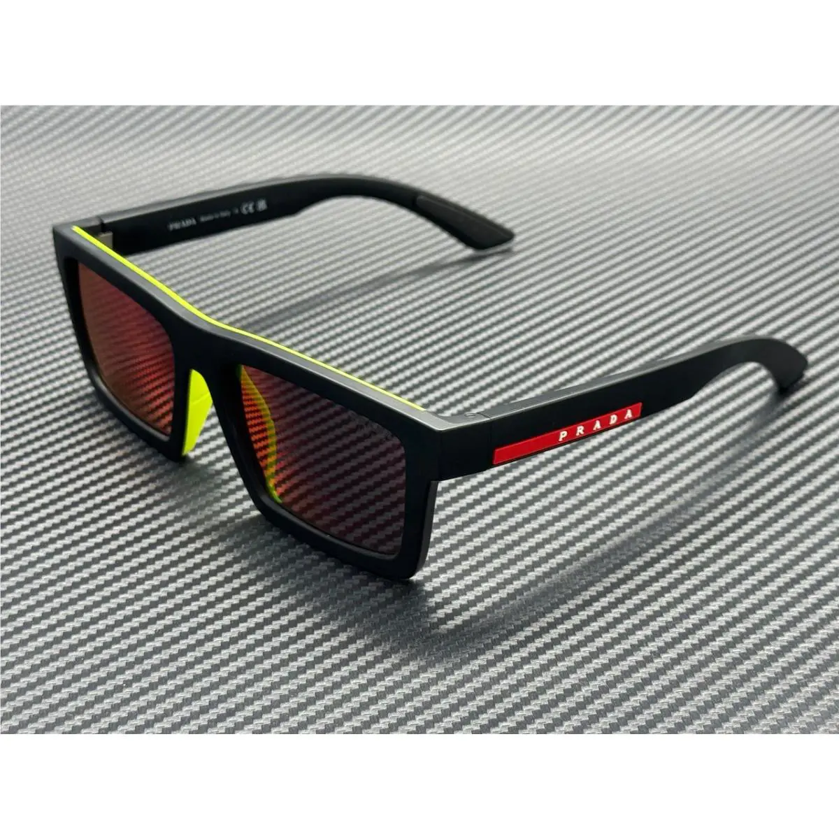 Prada Linea Rossa PS A07S 1BO10A Black Red Mirror Men`s 58 mm Sunglasses