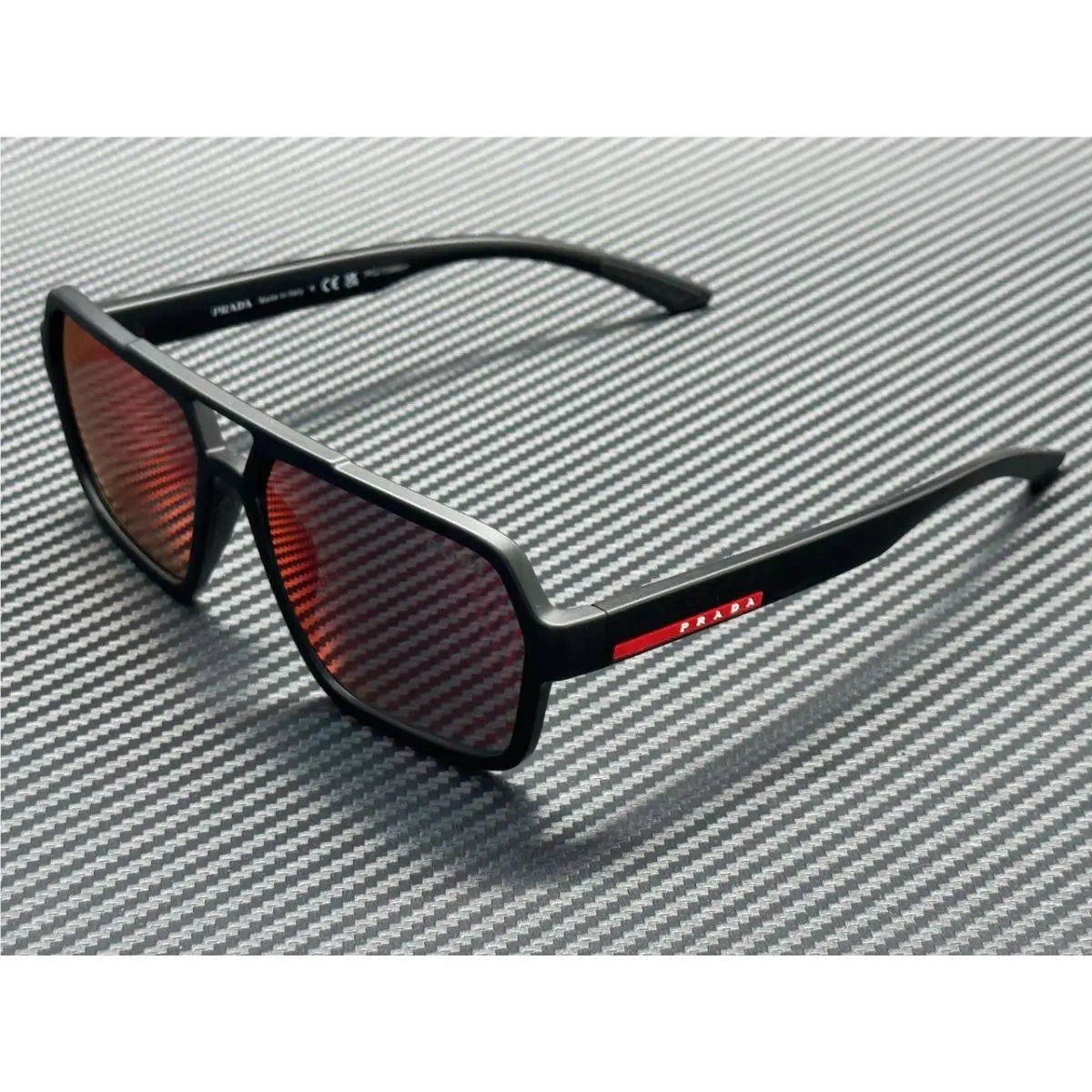 Prada Linea Rossa PS A06SF DG008F Black Rubber Red Mirror 59 mm Sunglasses