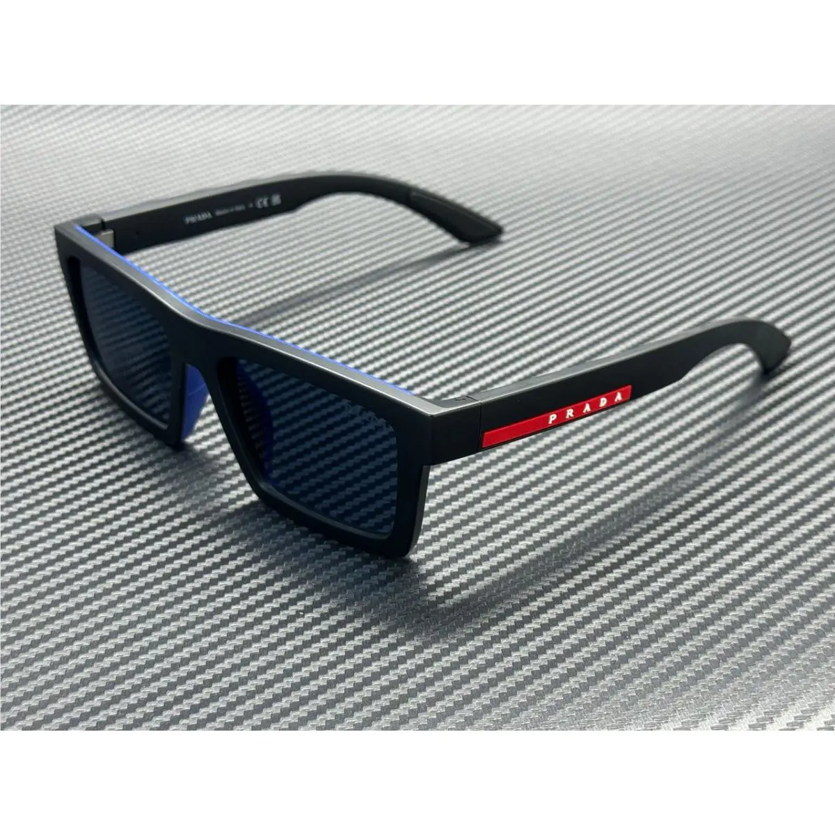 Prada Linea Rossa PS A07S 1BO05U Black Blue Mirror Violet Men`s 55 mm Sunglasses