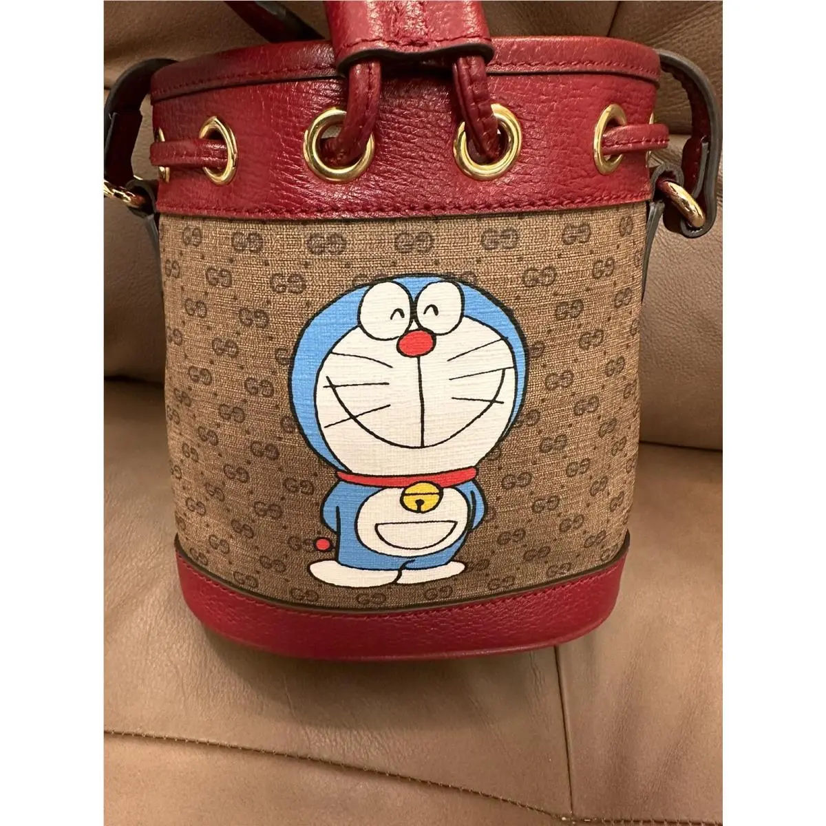 Bucket GG Logo Monogram Bag Printed Canvas Mini Red/brown by Gucci