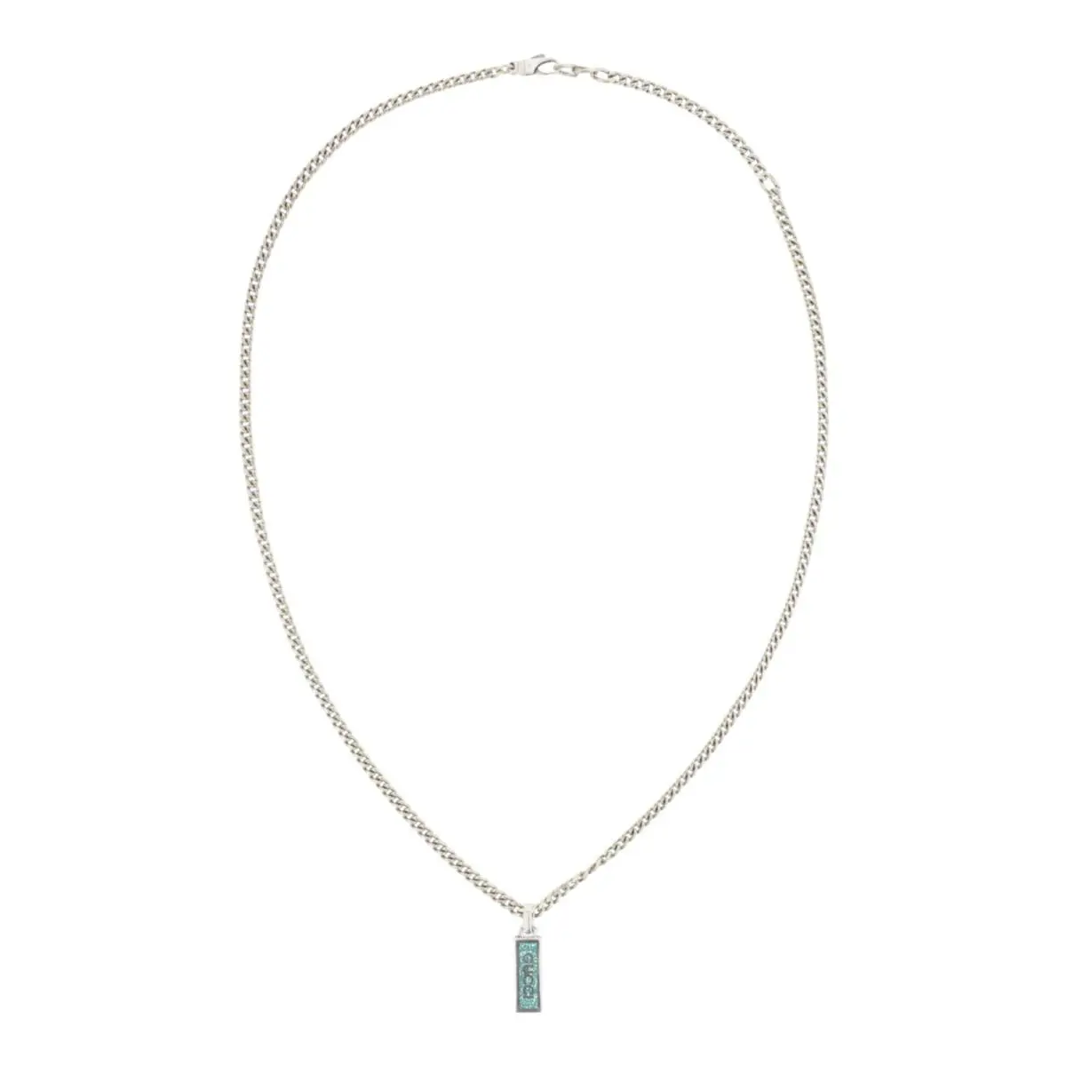 Gucci Womens Sterling Silver Logo Plaque Necklace