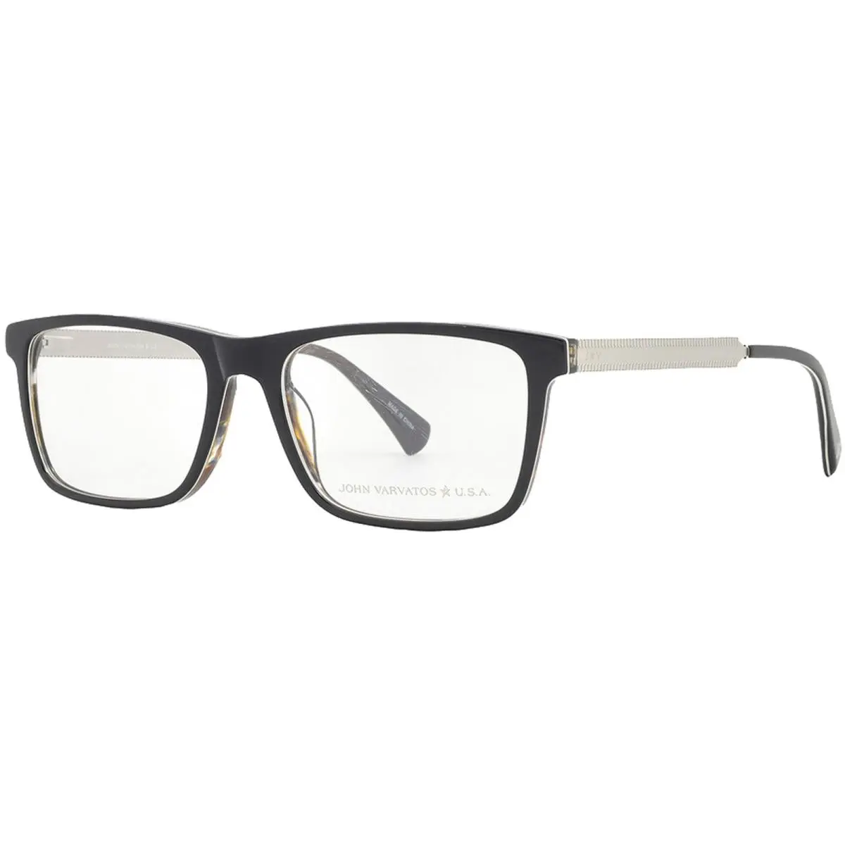 John Varvatos Men`s Black Square Eyeglass Frames w/ Metal Temples VJVC003550BLA