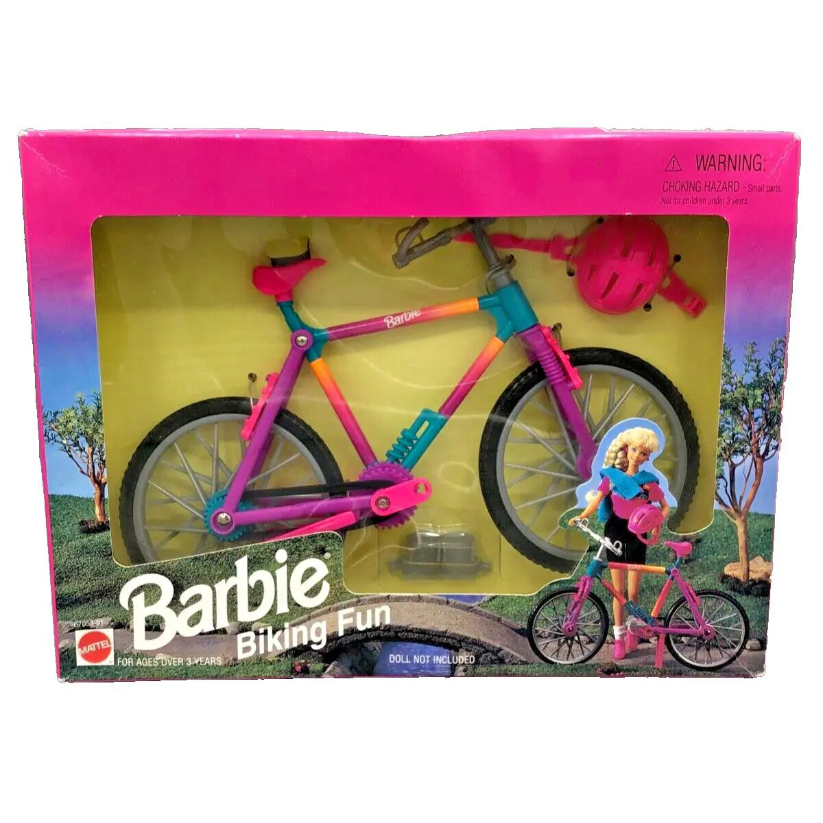 Vtg Barbie Biking Fun Set w/ Bicycle Helmet 67053-91 Arcotoys Mattel 1995