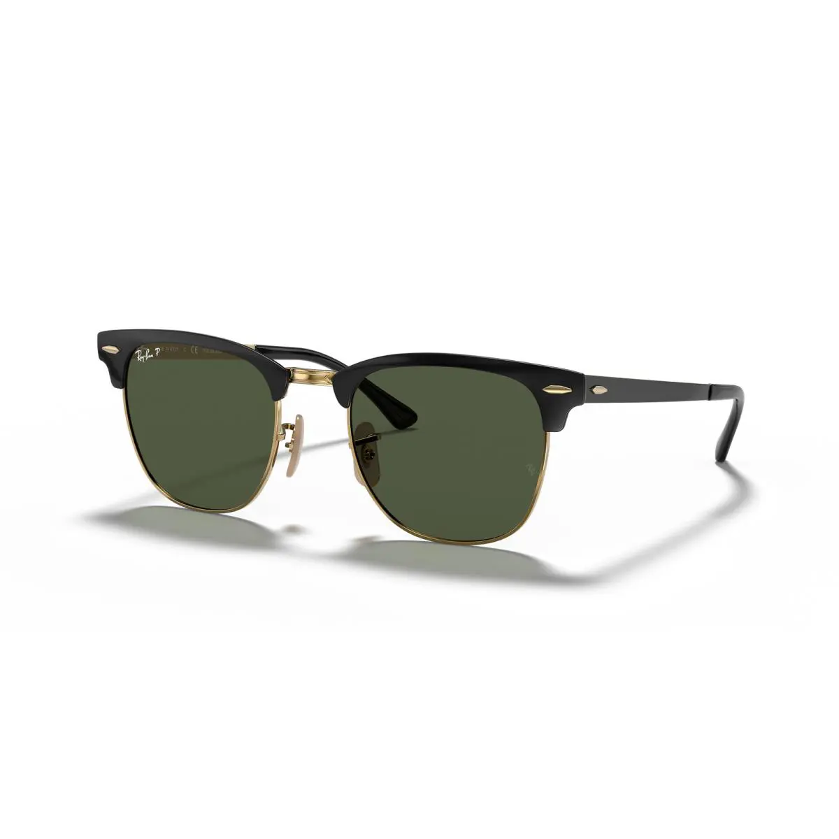 Ray-ban Clubmaster Metal Black On Gold/ G-15 Green Polarized 51 mm Sunglasses - Frame: Polished Black On Gold, Lens: Green