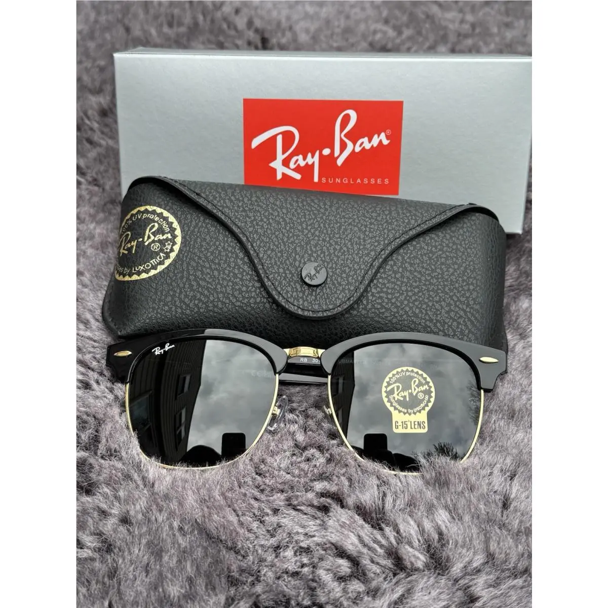 Ray-ban Clubmaster RB3016 Black/gold / G-15 Green Large 55 mm Sunglasses