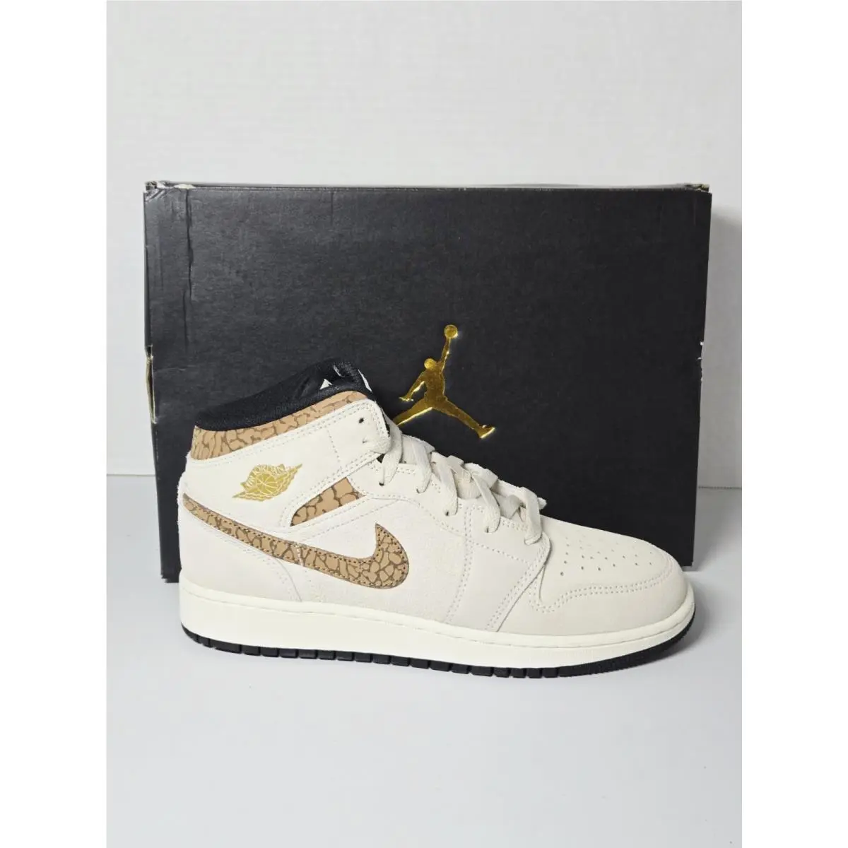 Nike Air Jordan 1 Mid SE Shoes Brown Elephant DZ5369-102 6Y
