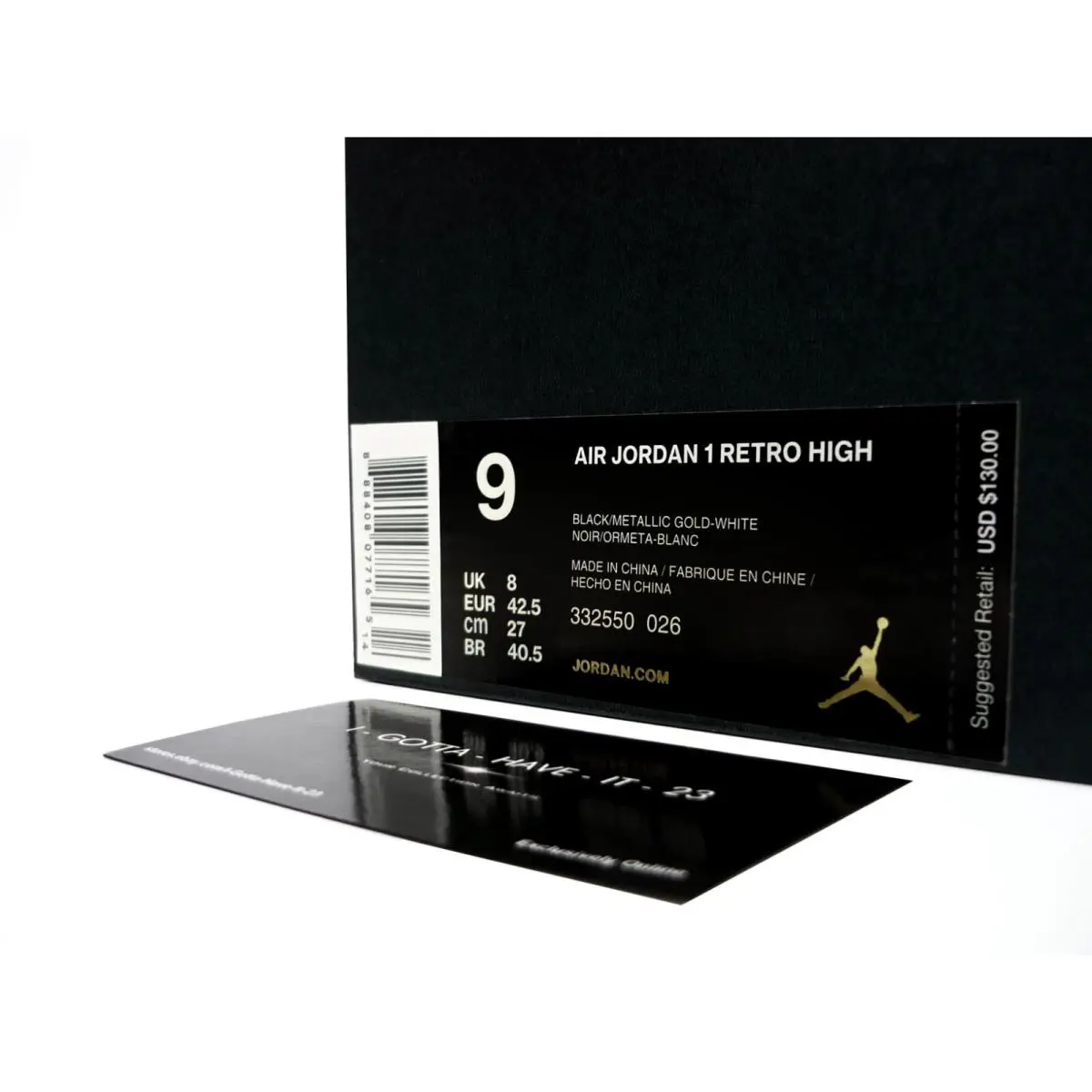 Nike shoes - Air Jordan 1 Retro High - 332550-026 - Black/Metallic Gold/White (UPC: 888408077165) 9
