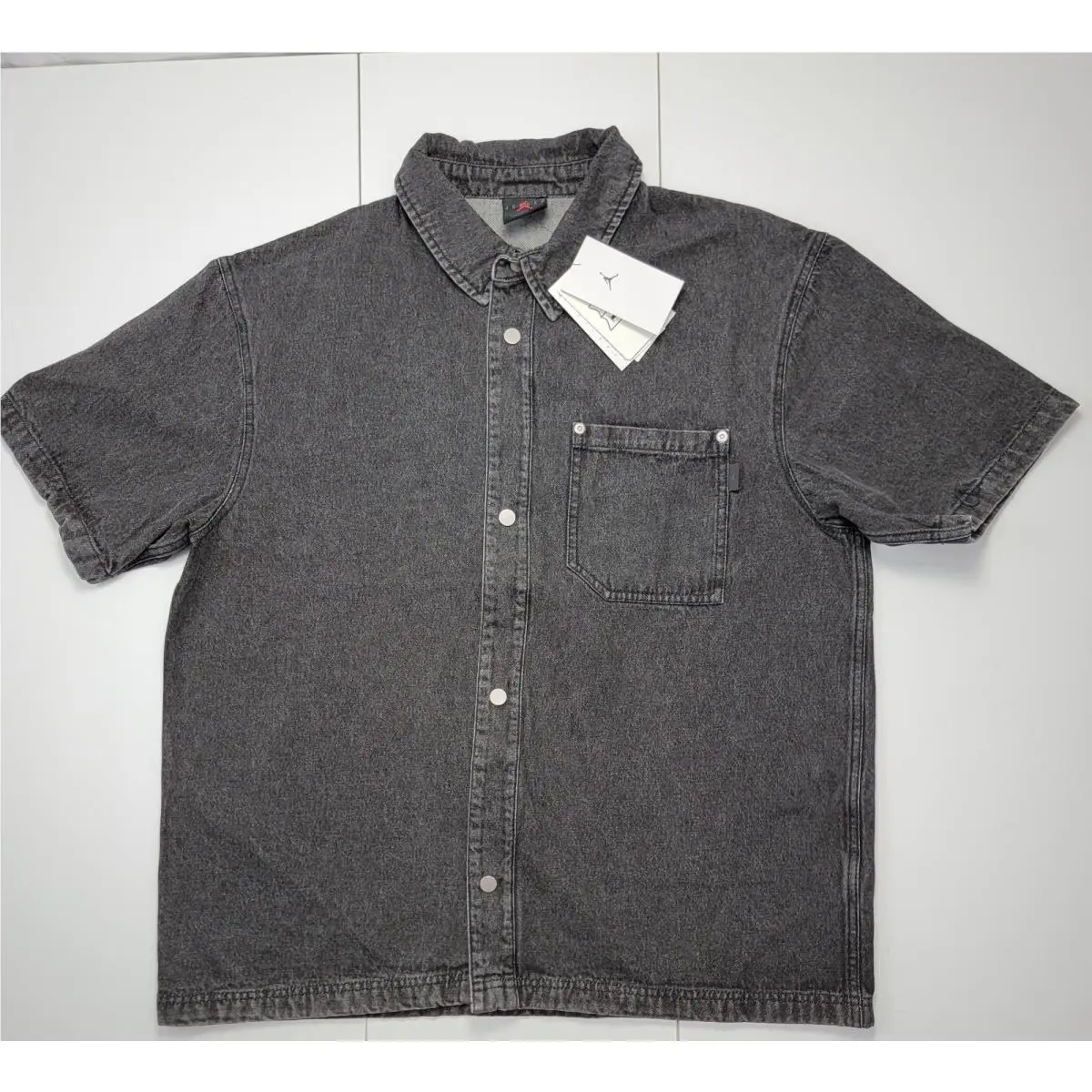 Nike Air Jordan Denim Snap Front Short Sleeve Shirt Men`s L Black FZ2131-010