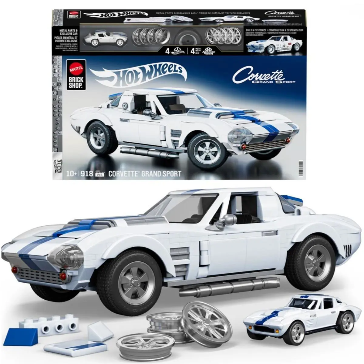 Hot Wheels Mattel Brick Shop Corvette Grand Sport Building Set In-stock