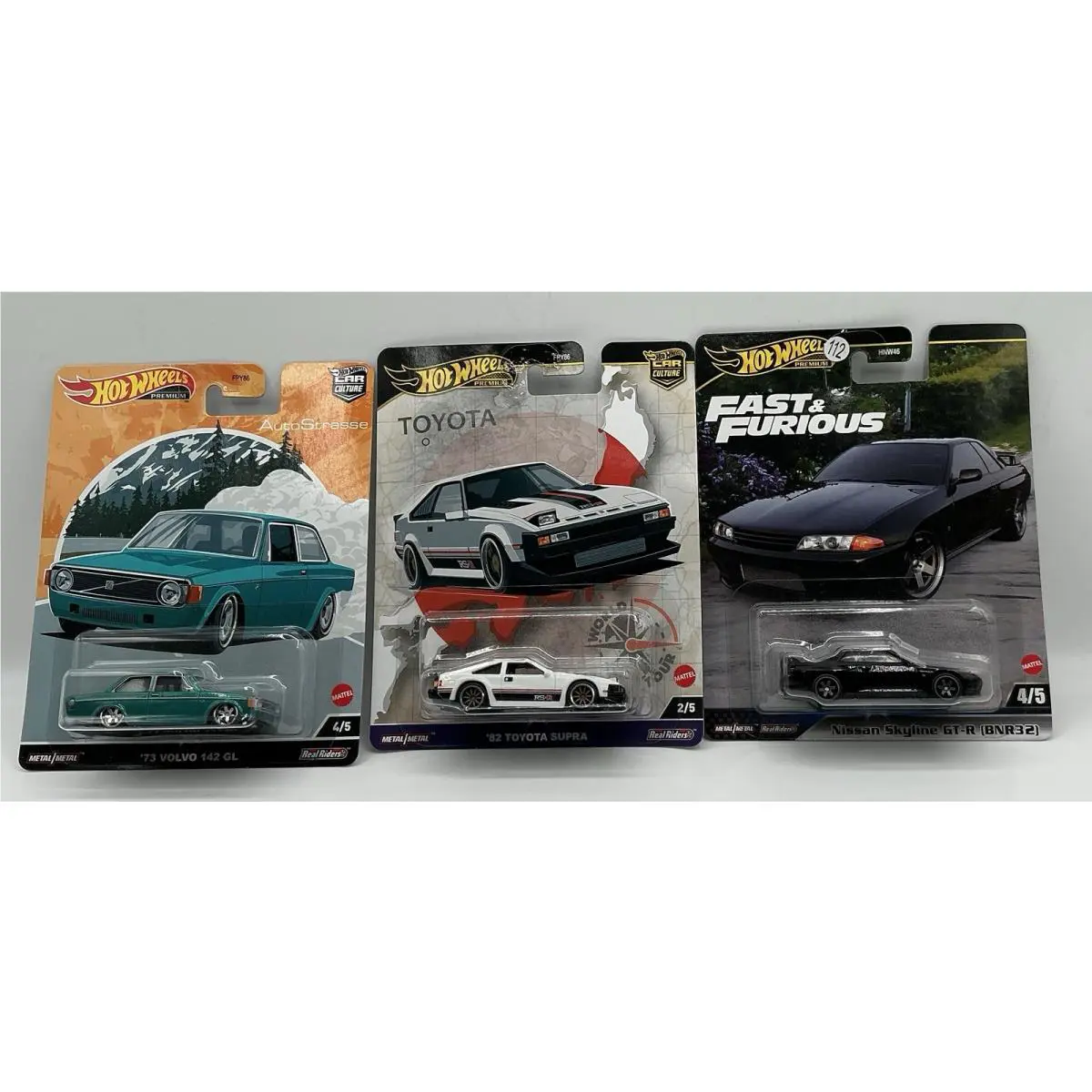 Hot Wheels Premium `73 Volvo 142 GL `82 Supra Nissan Skyline Gt-r 1:64 Scale