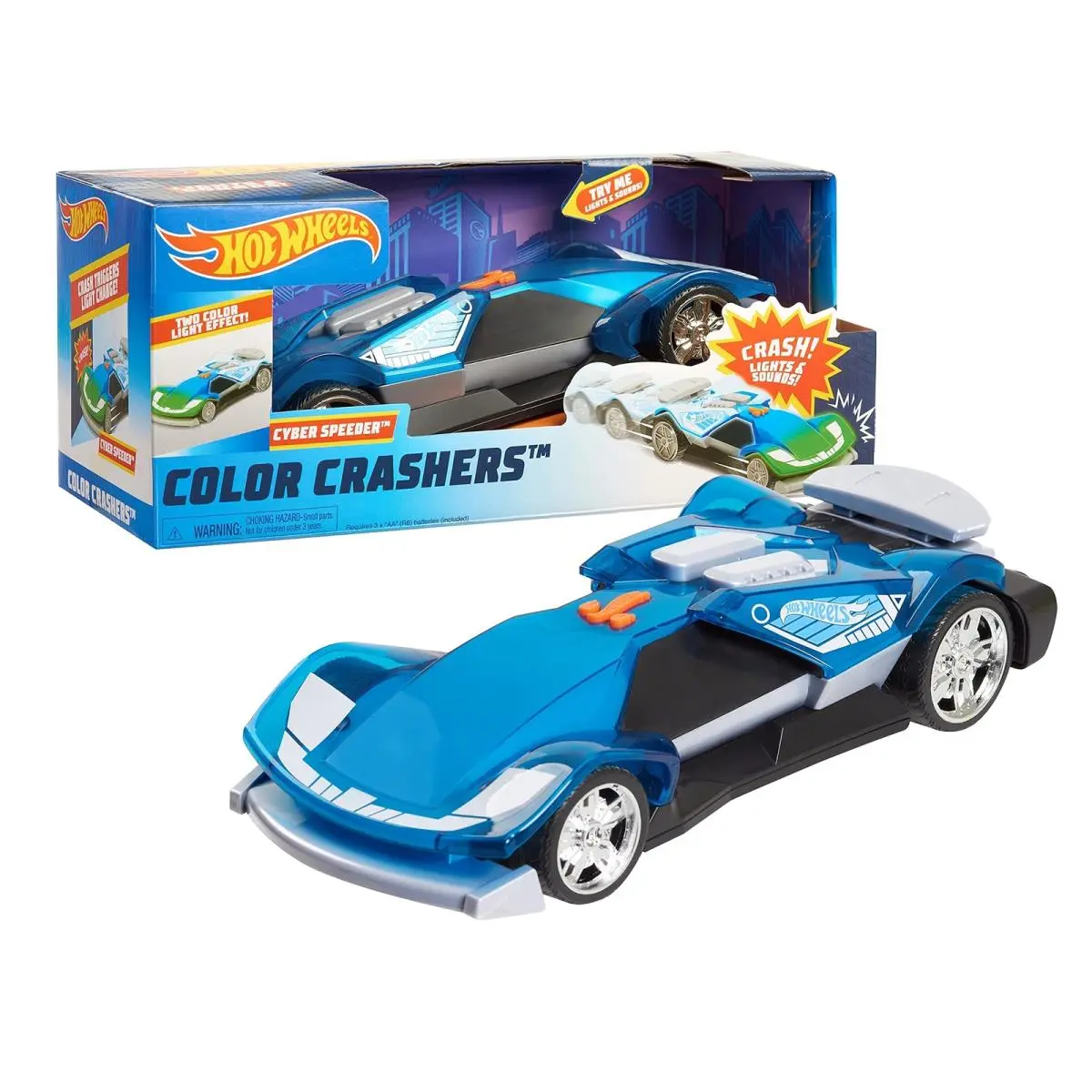 Hot Wheels Color Crashers Cyber Speeder Motorized Toy Vehicle with Lights Sounds