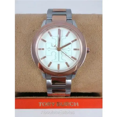 Tory Burch Large Gigi Cream Rose Gold Silver Two Tone Watch TBW2011 Niwot