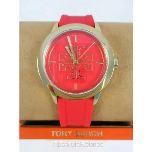 Tory Burch Gigi Red Silicone Gold Stainless Steel Watch TBW2020