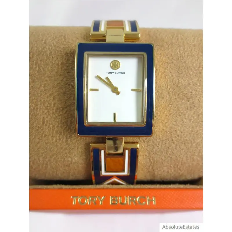 Tory Burch Buddy Blue Gold Tone Watch Geometric Small Bracelet TBW5052 Nwot